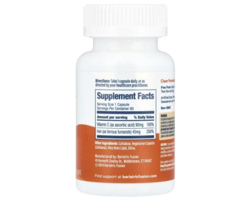 Bariatric Fusion, Iron With Vitamin C, 45 mg, 60 Capsules Bariatric Fusion, Iron With Vitamin C, 45 mg, 60 Capsules