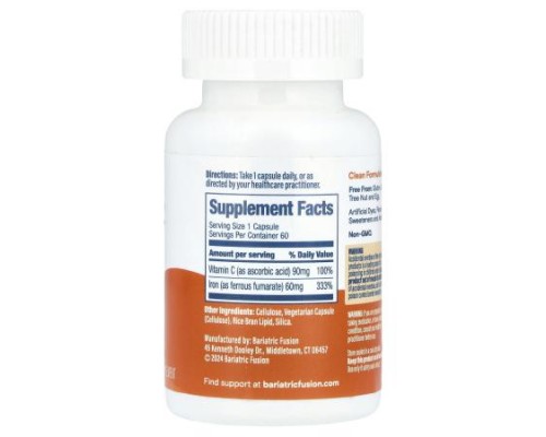 Bariatric Fusion, Iron Plus Vitamin C , 60 Capsules Bariatric Fusion, Iron Plus Vitamin C , 60 Capsules