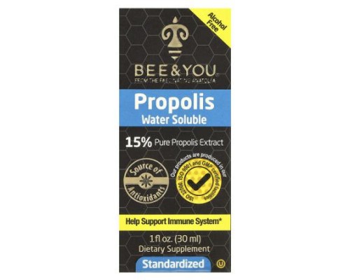 Bee & You, Propolis Water Soluble, Alcohol Free, 1 fl oz (30 ml) Bee & You, Propolis Water Soluble, Alcohol Free, 1 fl oz (30 ml)
