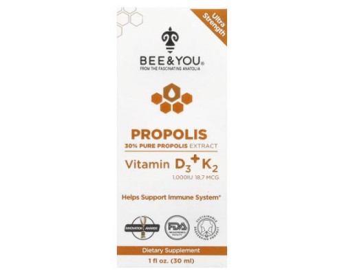 Bee & You, Propolis, Vitamin D3 + K2, 1 fl oz (30 ml) Bee & You, Propolis, Vitamin D3 + K2, 1 fl oz (30 ml)