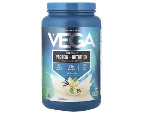 Vega, Plant-Based Protein, Premium Protein + Nutrition, Vanilla , 2 lb 4.4 oz (1 kg) Vega, Plant-Based Protein, Premium Protein + Nutrition, Vanilla , 2 lb 4.4 oz (1 kg)