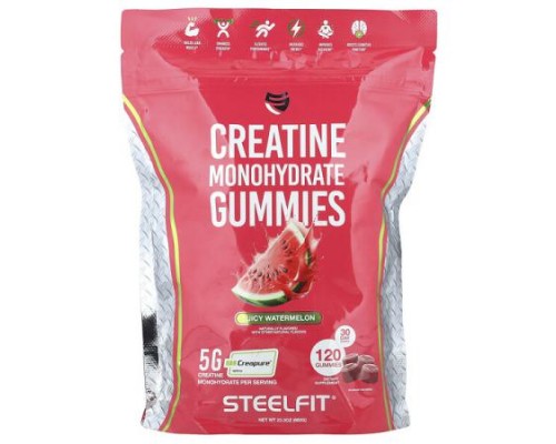 SteelFit, Creatine Monohydrate Gummies, Juicy Watermelon, 120 Gummies SteelFit, Creatine Monohydrate Gummies, Juicy Watermelon, 120 Gummies