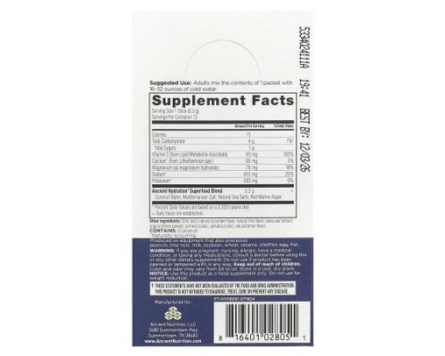 Ancient Nutrition, Rapid Hydration, Lemon Lime, 15 On-The-Go Stick Packs, 0.2 oz (6 g) Each Ancient Nutrition, Rapid Hydration, Lemon Lime, 15 On-The-Go Stick Packs, 0.2 oz (6 g) Each