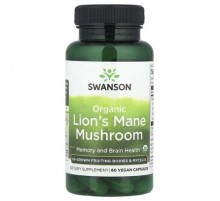 Swanson, Organic Lion's Mane Mushroom, 60 Vegan Capsules (500 mg per Capsule)