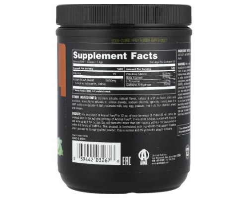 Animal, Fury® Essentials, Pre Workout, Green Apple, 11.3 oz (322 g)