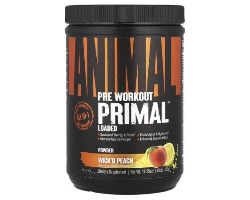 Animal, Pre Workout Primal™ Powder, Wick'd Peach, 1.04 lb (475 g)