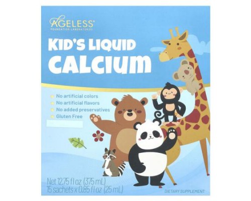 Ageless Foundation Laboratories, Kid's Liquid Calcium, 15 Sachets, 0.85 fl oz (25 ml) Each Ageless Foundation Laboratories, Kid's Liquid Calcium, 15 Sachets, 0.85 fl oz (25 ml) Each