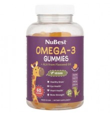 NuBest, Omega-3 Gummies + ALA from Flaxseed Oil, Age 2+, Orange, 60 Gummies
