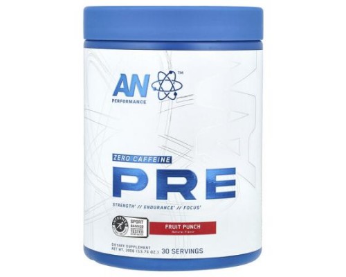 AN Supps, Pre-Workout, Zero Caffeine, Fruit Punch, 13.75 oz (390 g) AN Supps, Pre-Workout, Zero Caffeine, Fruit Punch, 13.75 oz (390 g)