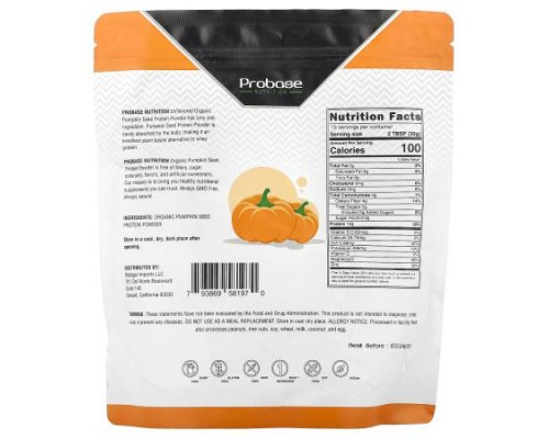 Probase Nutrition, Organic Pumpkin Seed Protein Powder, Unflavored, 1 lb Probase Nutrition, Organic Pumpkin Seed Protein Powder, Unflavored, 1 lb