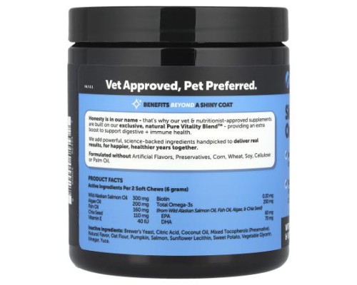 Pet Honesty, Skin Health Omega, For Dogs, Salmon, 90 Soft Chews, 9.5 oz (270 g)