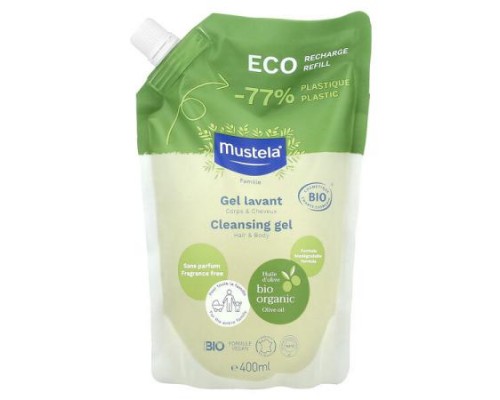 Mustela, Eco Recharge Refill, Family, Cleansing Gel, Hair & Body, Fragrance Free, 400 ml Mustela, Eco Recharge Refill, Family, Cleansing Gel, Hair & Body, Fragrance Free, 400 ml