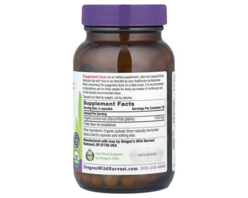 Oregon's Wild Harvest, Organic Licorice, 90 Organic Vegan Capsules (450 mg per Capsule) Oregon's Wild Harvest, Organic Licorice, 90 Organic Vegan Capsules (450 mg per Capsule)