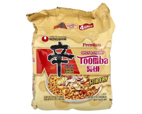Nongshim, Premium Shin Ramyun, Toomba, Spicy & Creamy, 4 Bags, 4.83 oz (137 g) Each