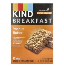 KIND Bars, Breakfast Bar, Peanut Butter, 6 Packs, 1.76 oz (50 g) Each