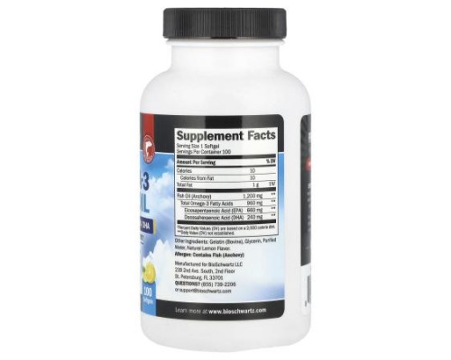 BioSchwartz, Once Daily Omega-3 Fish Oil, Triple Strength, High Potency, Lemon, 1200mg, 100 Softgels
