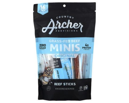 Country Archer Jerky, Grass-Fed Beef Sticks Minis, Original , 16 Sticks, 0.5 oz (14 g) Each Country Archer Jerky, Grass-Fed Beef Sticks Minis, Original , 16 Sticks, 0.5 oz (14 g) Each