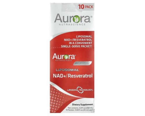 Aurora Nutrascience, Mega-Pack+®, Liposomal NAD +/ Resveratrol, 10 Packets, 0.68 fl oz (20 ml) Each