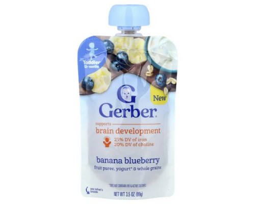 Gerber, Fruit Puree, Yogurt & Whole Grains, 12+ Months, Banana Blueberry, 3.5 oz (99 g)