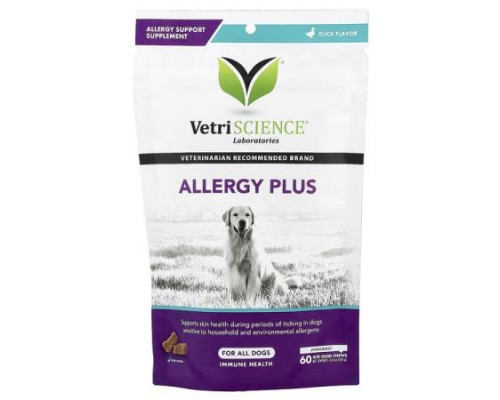 Vetriscience, Allergy Plus, For All Dogs, Duck, 60 Bite-Sized Chews, 4.23 oz (120 g)