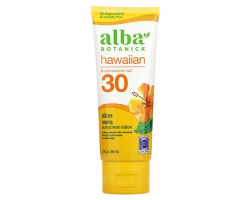 Alba Botanica, Hawaiian Sunscreen Lotion, SPF 30, Aloe Vera, 3 fl oz (89 ml) Alba Botanica, Hawaiian Sunscreen Lotion, SPF 30, Aloe Vera, 3 fl oz (89 ml)