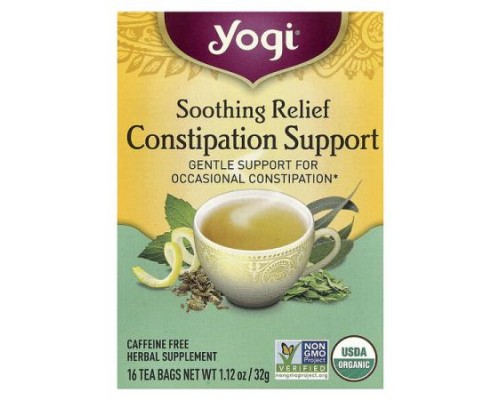 Yogi Tea, Soothing Relief Constipation Support, Caffeine Free, 16 Tea Bags, 1.12 oz (32 g) Yogi Tea, Soothing Relief Constipation Support, Caffeine Free, 16 Tea Bags, 1.12 oz (32 g)