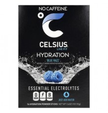 Celsius, Live Fit, Hydration, Essential Electrolytes, No Caffeine, Blue Razz, 14 Hydration Powder Sticks, 0.26 oz (7.28 g) Each