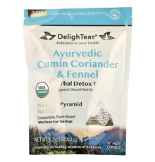 DelighTeas, Ayurvedic Cumin Coriander & Fennel, Herbal Detox Tea, Caffeine Free, 30 Luxury Pyramid Tea Bags, 4.2 oz (120 g)