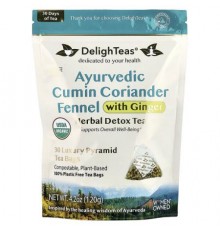 DelighTeas, Ayurvedic Cumin Coriander Fennel With Ginger, Herbal Detox Tea, Caffeine Free, 30 Luxury Pyramid Bags, 4.2 oz (120 g)