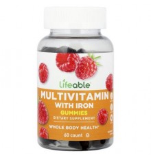 Lifeable, Multivitamin with Iron Gummies, Raspberry, 60 Gummies