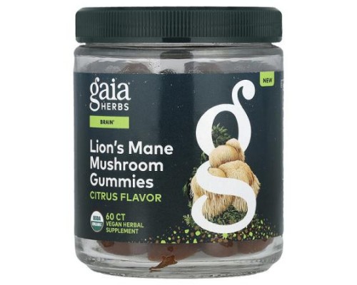 Gaia Herbs, Lion's Mane Mushroom Gummies, Citrus, 60 Gummies