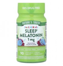 Nature's Truth, Just 4 Kidz, Sleep Melatonin, Delicious Grape, 1 mg, 90 Chewable Tablets