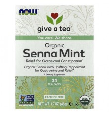 NOW Foods, give a tea®, Organic Senna Mint, Caffeine Free, 24 Tea Bags, 1.7 oz (48 g)