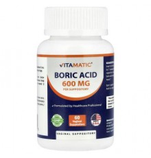 Vitamatic, Boric Acid, 600 mg, 60 Vaginal Suppositories