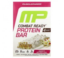 MusclePharm, Combat Ready™ Protein Bar, Confetti Birthday Cake, 4 Bars, 1.87 oz (53 g) Each