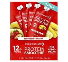 Designer Wellness, Protein Smoothie, Strawberry Banana, 4 Packs, 4.2 oz (120 g) Each