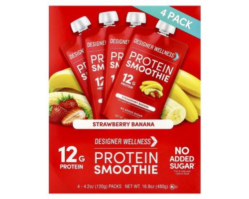 Designer Wellness, Protein Smoothie, Strawberry Banana, 4 Packs, 4.2 oz (120 g) Each Designer Wellness, Protein Smoothie, Strawberry Banana, 4 Packs, 4.2 oz (120 g) Each