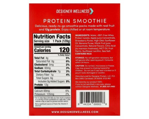 Designer Wellness, Protein Smoothie, Strawberry Banana, 4 Packs, 4.2 oz (120 g) Each Designer Wellness, Protein Smoothie, Strawberry Banana, 4 Packs, 4.2 oz (120 g) Each