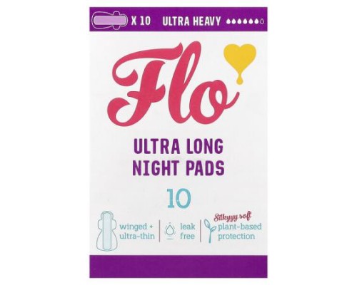 Here We Flo, Ultra Long Night Pads, Ultra Heavy, 10 Pads