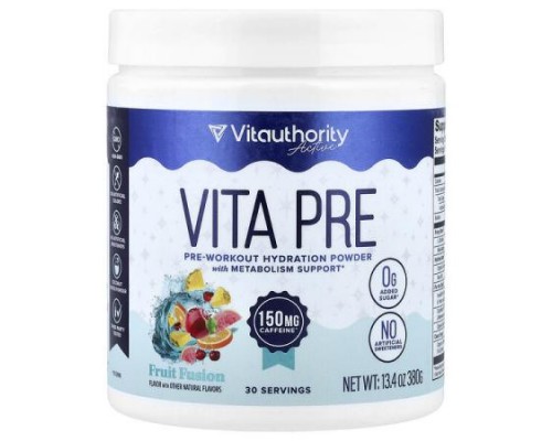 Vitauthority, Active, Vita Pre, Pre-Workout Hydration Powder, Fruit Fusion, 13.4 oz (380 g)