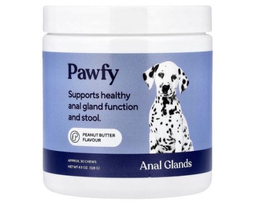 Pawfy, Anal Glands, 6 Months+, Peanut Butter, 30 Chews, 4.5 oz (128 g)