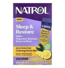 Natrol, Sleep & Restore, Calming Drink Mix, Melatonin Free, Lemon Chamomile, 10 Stick Packs, 0.09 oz (2.6 g) Each