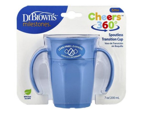 Dr. Brown's, Milestones™, Cheers360™, Spoutless Transition Cup, 6 Months +, Blue, 7 oz (200 ml) Dr. Brown's, Milestones™, Cheers360™, Spoutless Transition Cup, 6 Months +, Blue, 7 oz (200 ml)