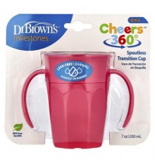 Dr. Brown's, Milestones™, Cheers360™, Spoutless Transition Cup, 6 Months +, Pink, 7 oz (200 ml)
