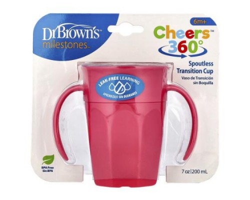 Dr. Brown's, Milestones™, Cheers360™, Spoutless Transition Cup, 6 Months +, Pink, 7 oz (200 ml) Dr. Brown's, Milestones™, Cheers360™, Spoutless Transition Cup, 6 Months +, Pink, 7 oz (200 ml)