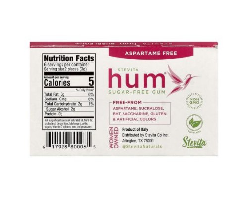 Stevita, Hum®, Sugar-Free Gum, Bubblegum, 12 Pieces Stevita, Hum®, Sugar-Free Gum, Bubblegum, 12 Pieces