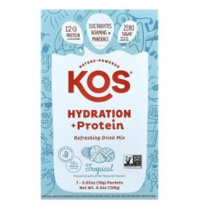 KOS, Hydration + Protein, Refreshing Drink Mix, Tropical , 7 Packets, 0.65 oz (18 g) Each