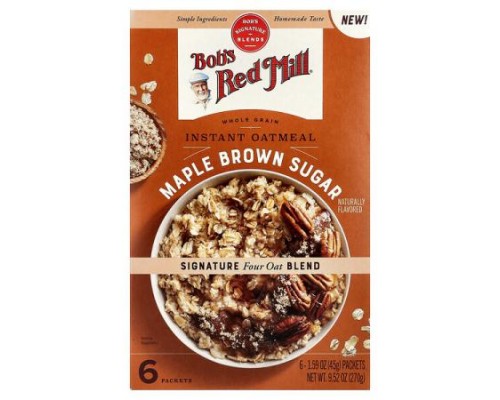 Bob's Red Mill, Instant Oatmeal, Whole Grain, Maple Brown Sugar, 6 Packets, 1.59 oz (45 g) Each Bob's Red Mill, Instant Oatmeal, Whole Grain, Maple Brown Sugar, 6 Packets, 1.59 oz (45 g) Each