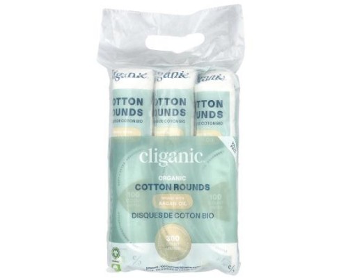 Cliganic, Organic Cotton Rounds Infused With Argan Oil , 3 Packs, (100 Cotton Rounds) Each Cliganic, Organic Cotton Rounds Infused With Argan Oil , 3 Packs, (100 Cotton Rounds) Each
