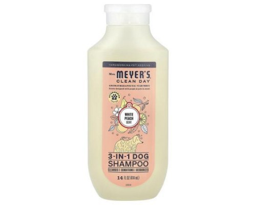 Mrs. Meyers Clean Day, 3-In-1 Dog Shampoo, White Peach, 14 fl oz (414 ml)